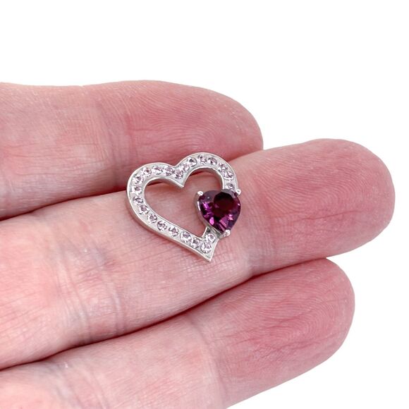 Vintage Sterling Silver 925 Pink Cubic Zirconia Heart Pendant - Picture 1 of 8